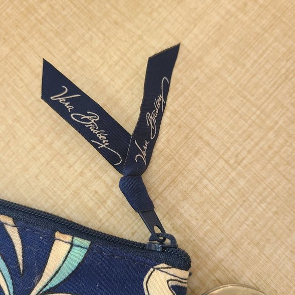 Vera Bradley Blue White and Green Floral Coin Purse Keychain - Picture 2 of 5